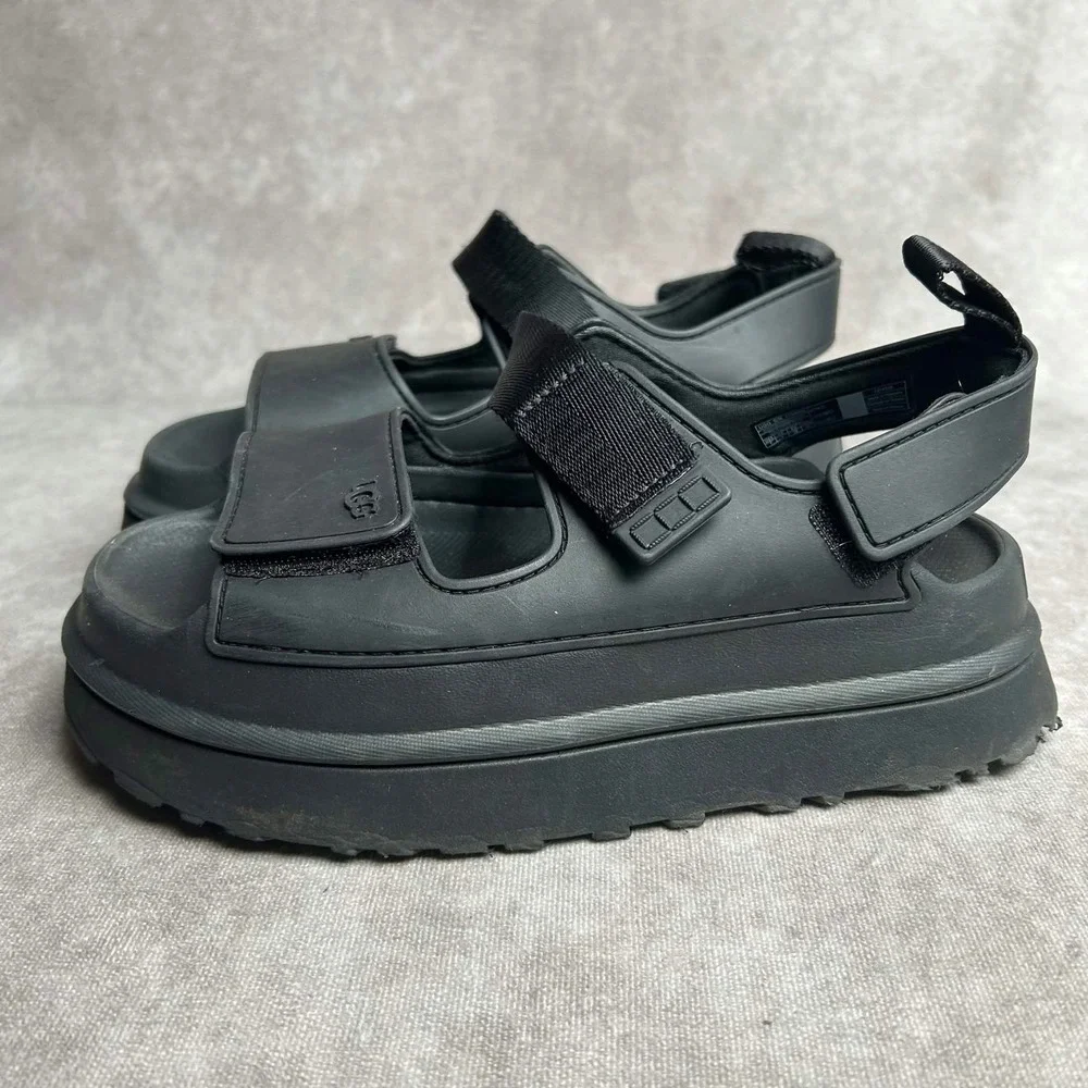 UGG GoldenGlow Black Platform Sandals Water Friendly Chunky Strappy 1152685